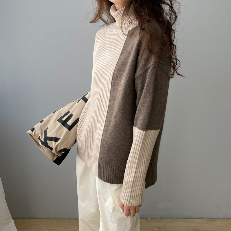 Women Winter Knitted Sweater Autumn and Winter Turtleneck Pullover Retro Loose Knitted Top 8t3099