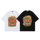 Men T Shirt Vintage Rose Floral Print Short Sleeve T-shirt