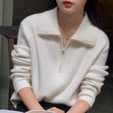 Women Knitwear Fall and Winter Lapels Zipper Sweater Loose Sweater