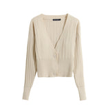 Women Sweater Knitwear V-neck Tight Waist Retro Lantern Sleeve Short Sweater Long-Sleeve Cardigan Sweater Women's Coat