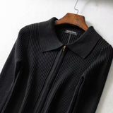 Women Sweater Knitwear Autumn Sexy Slim Lapel Double-Headed Zipper Navel Jacket