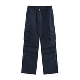 Men Sweatpants Multi-Pocket Straight Casual Pants Men's Summer Casual Elastic Waist Wide Leg Pants