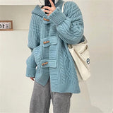 Women Knitted Cardigan Hooded Cable-Knit Sweater Coat Female Autumn and Winter Loose Knitted Cardigan