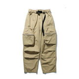 Men Sweatpants with Belt Multi-Pocket Cargo Pants Pleated Casual Wide-Leg Trousers