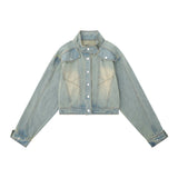 Women Jacket Distressed Short Denim Jacket Autumn Leisure Stand Collar Denim Clothes Jacket