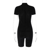 Women Jumpsuit Spring Sexy Zipper Slim Fit Short-Sleeved Jumpsuit