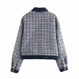 Women Jacket Autumn and Winter Loose Short Woolen Diamond Contrast Color Jacket