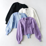 Women Sweater Knitwear Spring and Autumn Lantern Sleeve Loose Sweater Short Coat