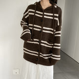 Women Cardigan Sweater Knitted Sweater Autumn and Winter Hooded Cardigan Coat N2350