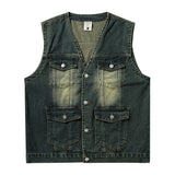 Men Vest Denim Cargo Pants Vest