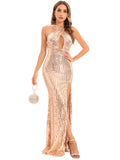 Women's Evening Gown Sexy Backless Vintage Sequins Dress Evening Dress