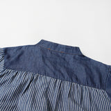 Women Dresses Spring Retro Denim Dress Women's Stand Collar Single-Breasted Dress (Qymy0409)