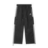 Men Sweatpants Multi-Pocket Workwear Sports Casual Pants Boys Loose Side Patchwork Stripes Straight-Leg Trousers