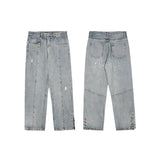 Men Jeans Embroidered Breasted Casual Trousers Loose Hip Hop Jeans