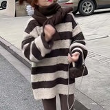 Women Knitwear Autumn and Winter Striped round Neck Sweater Loose Sweater