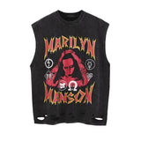 Men Vest Retro Washed Vintage Manson High Street Sleeveless T-shirt