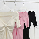 Women Dresses V-neck Bow Hollow Short Sleeve Dress