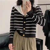 Women Knitwear Autumn and Winter Striped Sweaters Cardigan
