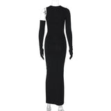 Women Dresses Winter Sexy Cutout Slim Fit round Neck Long Sleeves Dress