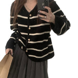 Women Knitwear Autumn and Winter Striped round Neck Sweater Loose Knitted Cardigan