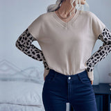 Women Knitted Sweater Autumn Leopard Print Long Sleeve