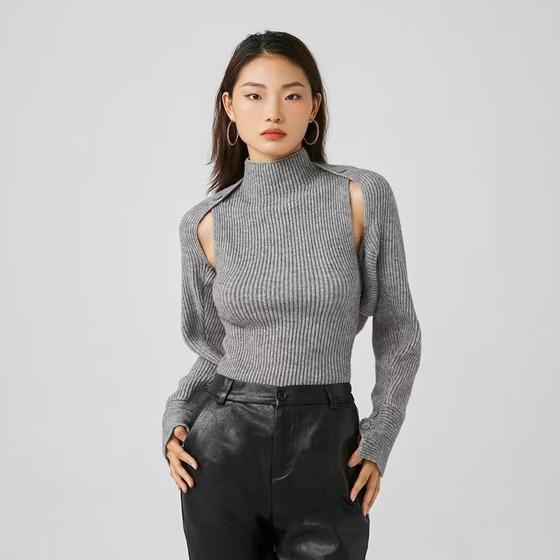 Women Sweater Knitwear off-the-Shoulder Hollow-out Knitwear Autumn and Winter Long Sleeve Sweater