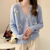 Women Knitwear Autumn and Winter V-neck Embroidered Sweaters Cardigan