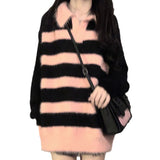 Women Knitwear Fall and Winter Lapels Striped Sweater Sweater
