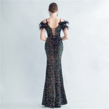 Harlem Nights Outfits Velvet High-Density Sequined Fishtail Evening Dress
