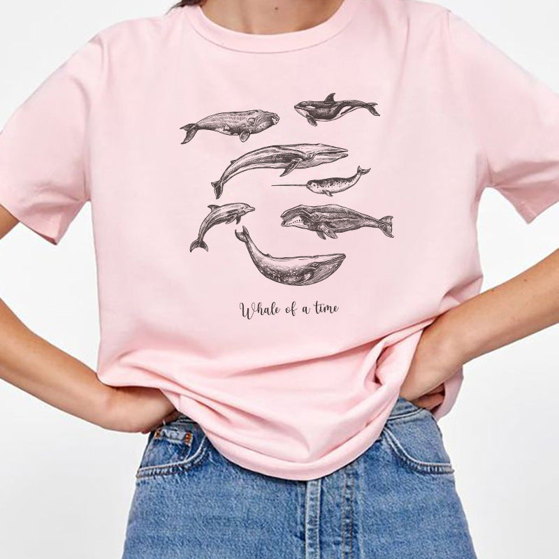 Whale Of Times Letter Print  Graphic Tees Women Vintage
