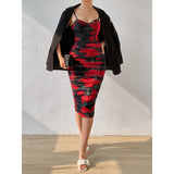 Women Party Tops Sexy Mesh Camisole Pleated Retro Dress