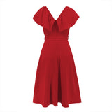 Women Date Dress Sexy A- line Skirt Lotus Leaf Large V-neck Dress