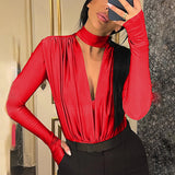 Women Jumpsuit Spring Sexy V-neck Slim-Fit Long Sleeve Jumpsuit
