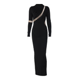 Women Dresses Winter Sexy Cutout Back Slit Long Sleeve Dress