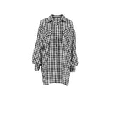 Women Trench Coat Black and White Plaid Long-Sleeved Shirt Women's Loose Casual