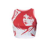 Women T-shirt Summer round Neck Pullover Sleeveless Portrait Top Vest