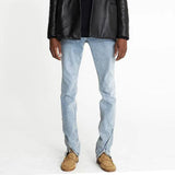 MIJKO Mens Vintage Pants MIJKO Blue Trousers Wide-Foot Zipper Jeans