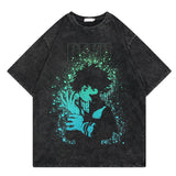 Washed retro T-shirt graphic casual cotton short sleeves