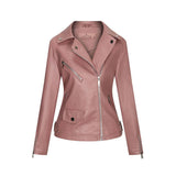 Red Leather Jacket Jacket Pu Lapel Two-Way Short Slim Fit Jacket Leather Coat Women