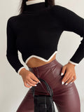Women Knit Top Long Sleeve Turtleneck Skinny Knit Bottoming Shirt Sweater