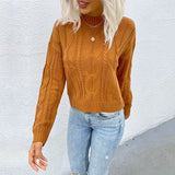 Women Knitted Sweater Autumn and Winter Leisure Top Solid Color Twist Long Sleeve Women's Sweater