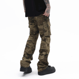 Men Sweatpants Retro Overalls Loose Straight Multi-Pocket Casual Trousers