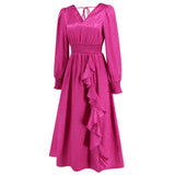 Women Date Dress Autumn and Winter V-neck Bubble Long Sleeve Dress