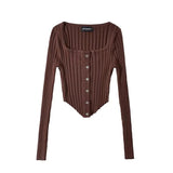 Women Sweater Knit Wear Square Collar Button Sweater Cardigan Top