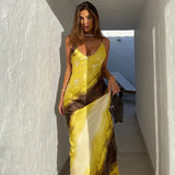 Women Dresses Spring V-neck Backless Slit Sling Dress