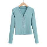 Women Sweater Knit Wear Spring V-neck Hook Breasted Cardigan Sweater