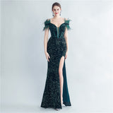 Harlem Nights Outfits Velvet High-Density Sequined Fishtail Evening Dress