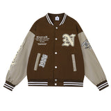 Men Jacket Coat Embroidered Letter Baseball Uniform Jacket Men's PU Leather Stitching Jacket