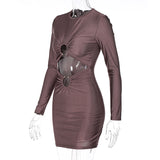 Women Dresses Summer Sexy Hollow round Neck Long Sleeve Narrow Dress