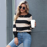 Women Knitted Sweater Autumn and Winter Long Sleeve Striped Sweater